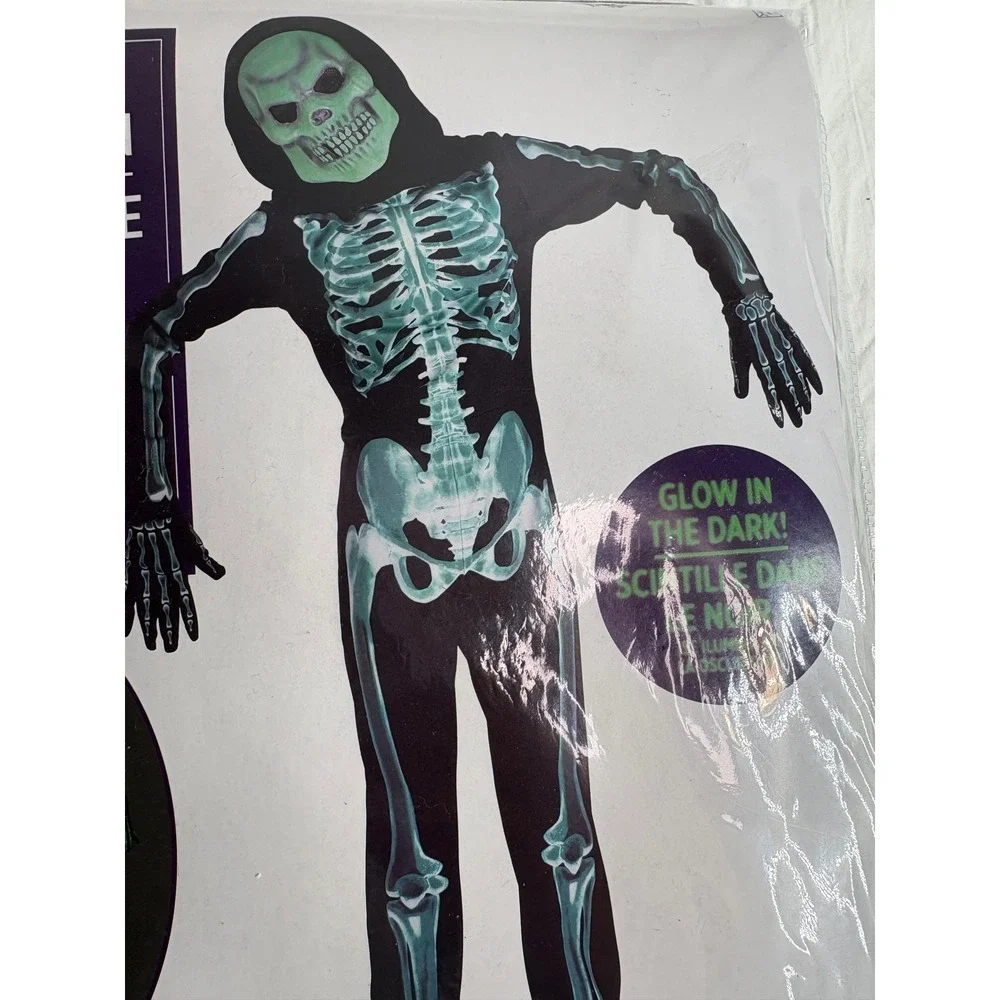 Kids Skeleton Costume Jumpsuit Glow in the Dark Halloween Large 12-14